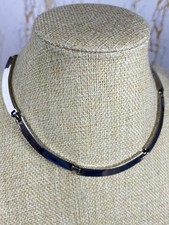 Silver Tone Chunky Box Panel Chain Collar Necklace Vintage 1405