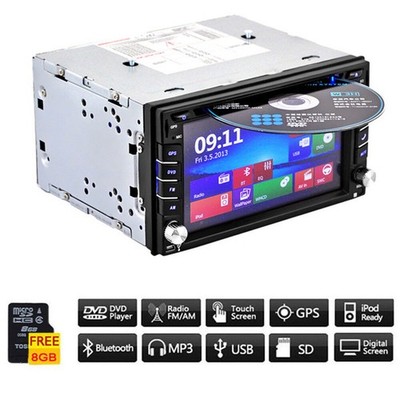 6.2'' GPS Navigation Double Din Car Stereo DVD Radio Player Blueteeth FM + 8G Map