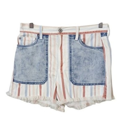 American Eagle Striped Denim Cut-Off Shorts Size 6 Striped AEO Mom Shorts