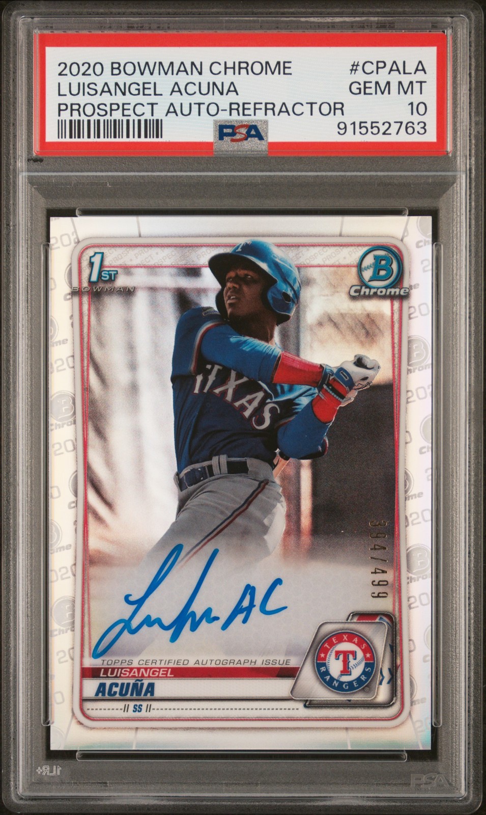2020 Bowman Chrome Prospect auto ref Luisangel Acuna #CPALA /499 PSA 10