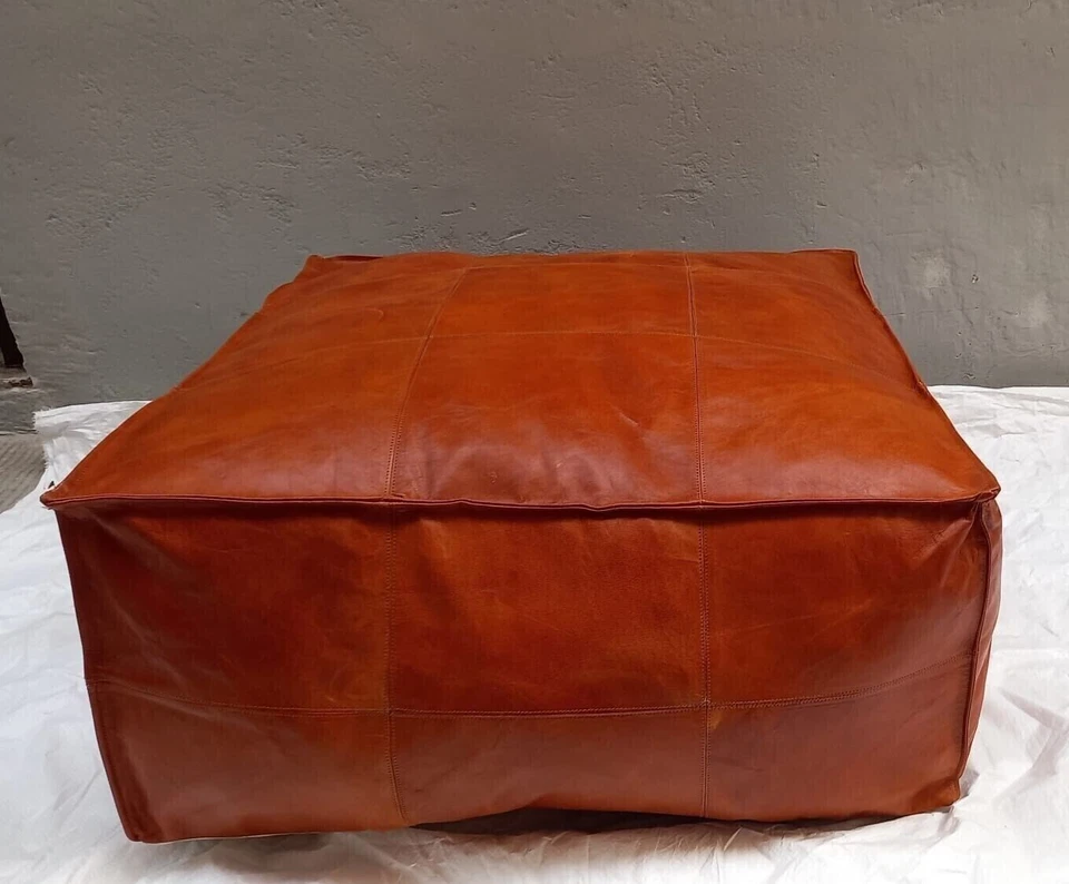 Classic Amazing Footrest Square Moroccan Pouffe 30''Boho New Unstuffed Leather - Image 2 of 4