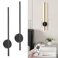 27.6 Inch Battery Operated Wall Sconce Set of 2, Black Minimalism Rechargeabl...