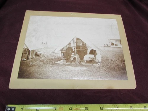 Civil War Cabinet Card Photo, uniformed officer in field tent w/ furniture