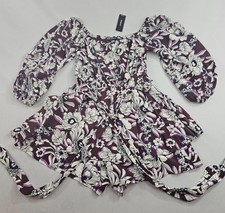 Express dress romper shorts womens XS purple white stretch floral belted $98