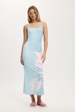 New Cotton On Sandy Blue Pink Tropical Flower Maxi Beach Dress