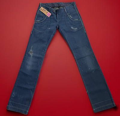 New Replay Women s Jeans W8305 28x34 Low Rise Distressed Overdyed Blue Denim