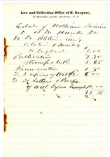 Law Office H Sargent Invoice Estate William Scriven Rochester NY 19th Century