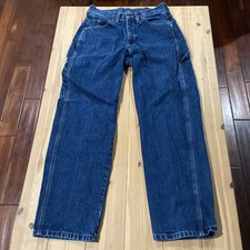 Dickies carpenter straight leg blue jeans distressed faded relaxed fit 30