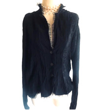 CHICO'S Button-Up CRINKLED Pleated/Floral Detail SARDINIA EDIE JACKET 2 US L