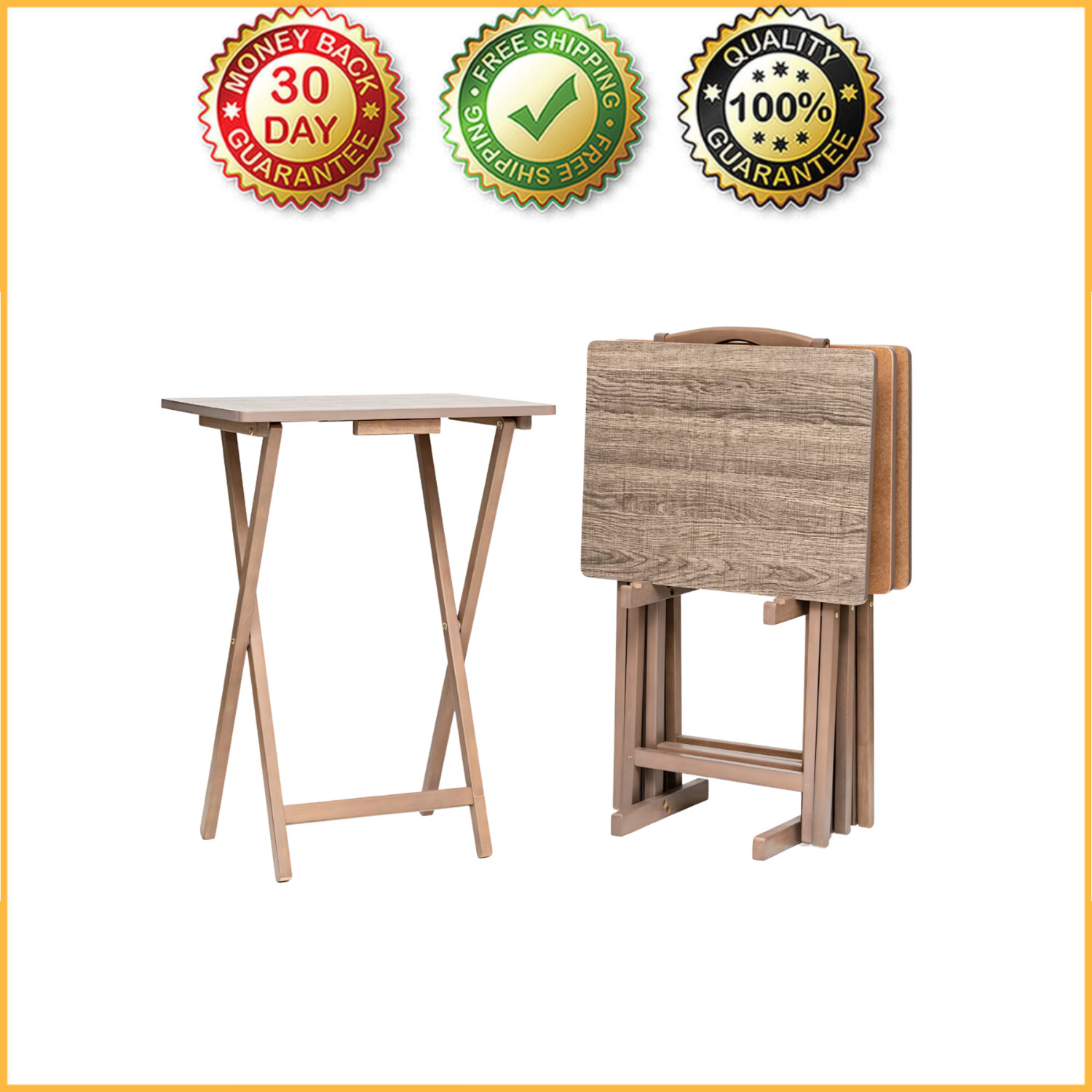 Mainstays 4 Piece Folding TV Tray Table Set Rubberwood Gray with Storage Rack