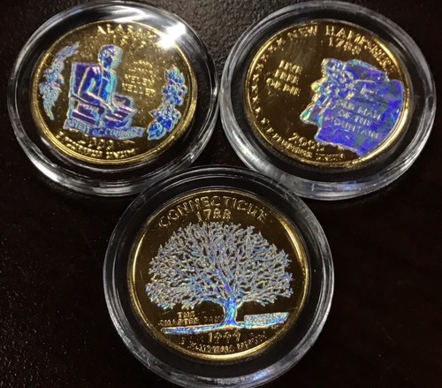PCS Holographic Gold-Plated US State Quarters w/Box - Picture 2 of 4