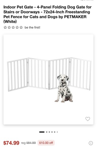 PETMAKER Free Standing Wooden 4 PANEL Foldable Pet Gate Dog Barrier White NEW!
