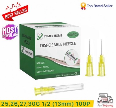 25G 26G 27G 30G Needles 1/2 Inch 13mm 100 Pack Sterile