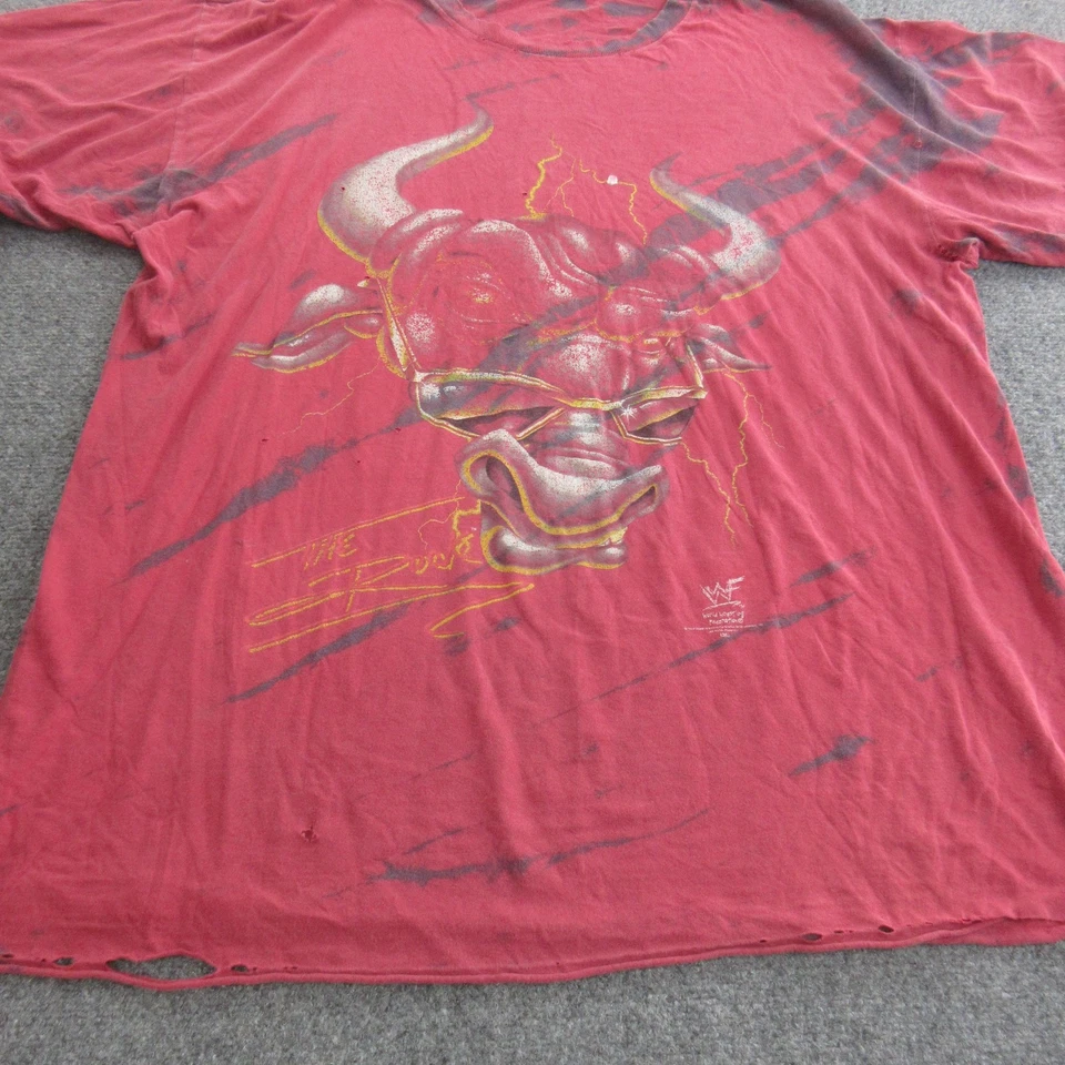 Винтажная мужская футболка The Rock 2XL красная WWF WWE Wrestling Braaha Bull Lightning 90-е - Изображение 3 из 4