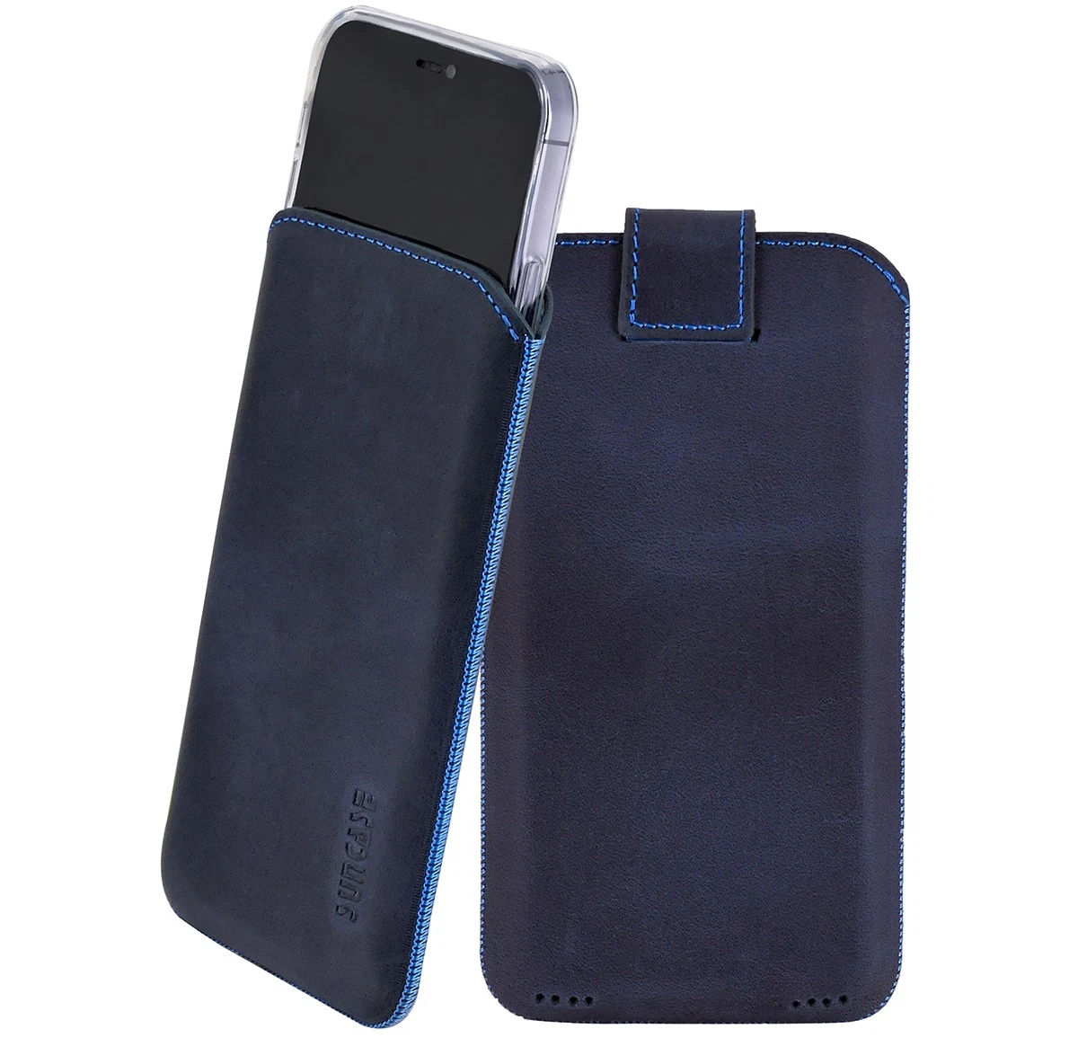 Suncase Custodia In Pelle Per Huawei P30 Lite New Edition Con Tasca E Linguetta Di Estrazione, Custodia In Pelle + Cover In Silicone TPU, Nero