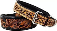 Leather Dog Collar Western Style Adjustable Heavy Duty Hand Tooled Design.