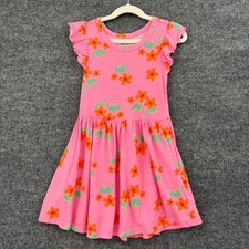 Old Navy Girls Floral Flutter Sleeve Dress Size XS 5 Pink Jersey Knit Pockets