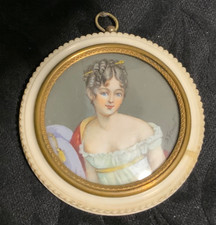 Miniature ancienne portrait de Madame Récamier d'après Gérard - Fin XIXe