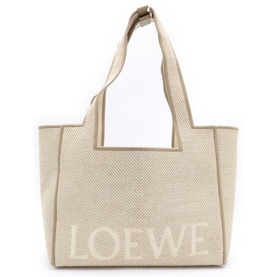 LOEWE Font Tote Medium Canvas Beige Handbag Bag ALF1B61X11 Used 0ec7da87cead13bf