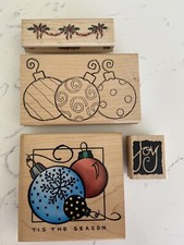 4 Christmas Wood Mount Rubber Stamps