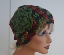 FALL MULTI COLORS FLOWER BEANIE CAP HAT HAND CROCHET BERET SKULL CAP CLOCHE TAM