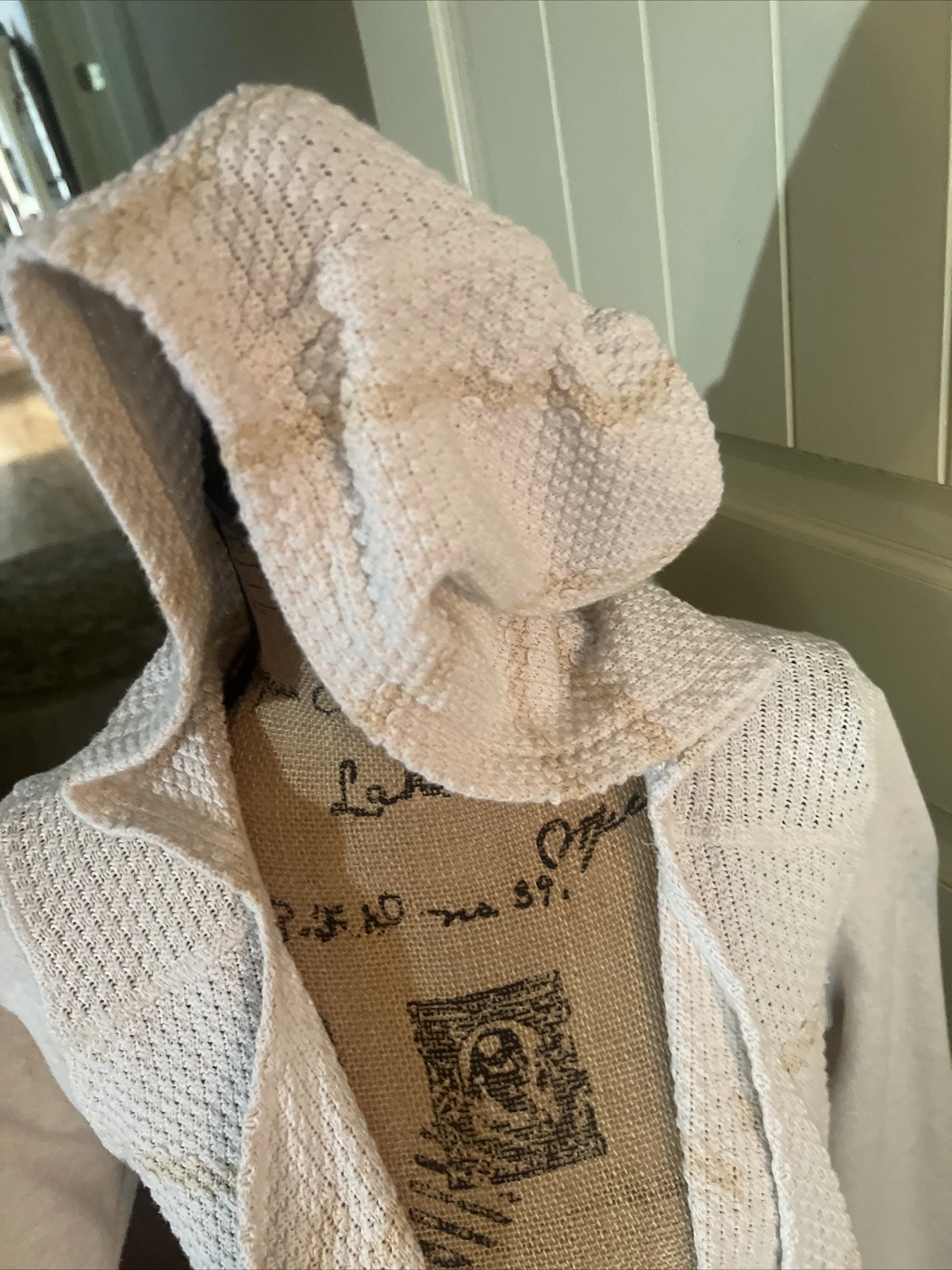 OFF WHITE "Felpa con cappuccio bianca avorio beige a righe maniche aperte L 42"" 26"""