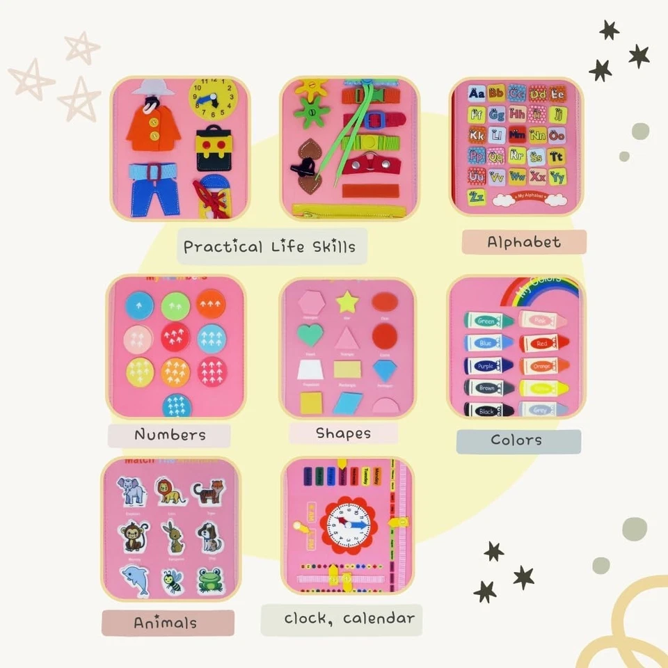 Tablero ocupado de fieltro Montessori para niños pequeños, juguete sensorial interactivo, libro silencioso Foto 3 de 4