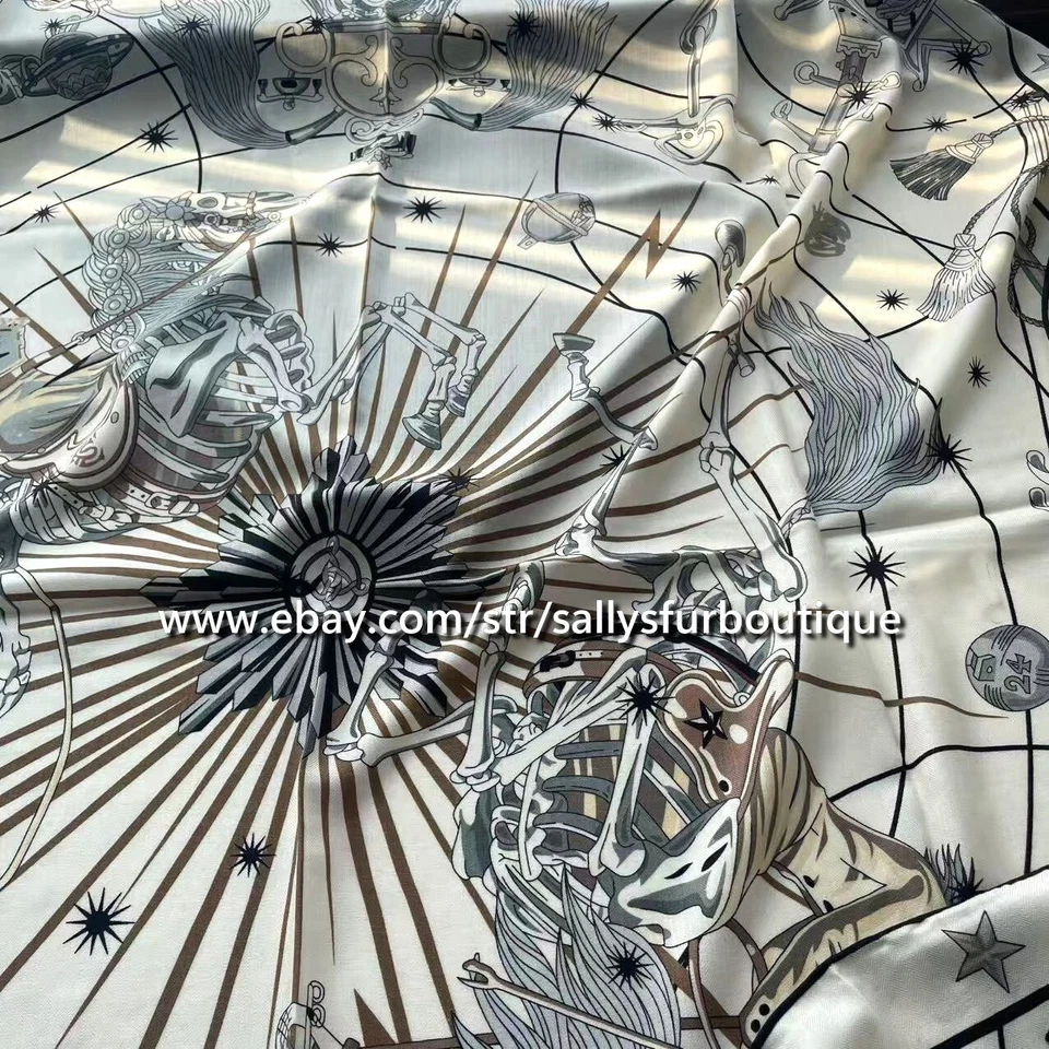 Sallys 70% Cashmere 30% Silk Wrap Scarf Skull Horse Print Double Face Shawl 53" - Image 4 of 4