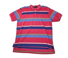 VTG Polo Ralph Lauren Colorful Striped Polo Shirt Pink Knit Men's Size Large
