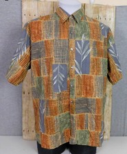 Tori Richard Hawaiian Shirt Mens Large Short Sleeve Geometric Leaf Cotton Lawn