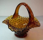 Fenton Amber Hobnail BASKET "Colonial" CANDY DISH ruffled crimped ART GLASS