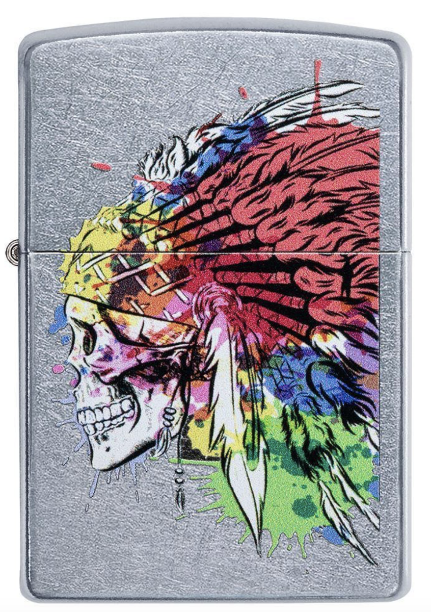 Zippo Windproof Native American Headdress Skull Lighter, 49111