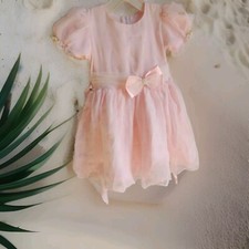 Vintage Easter Girls Pink Floral Lace Tulle Dress Puff Sleeve 6 Damage