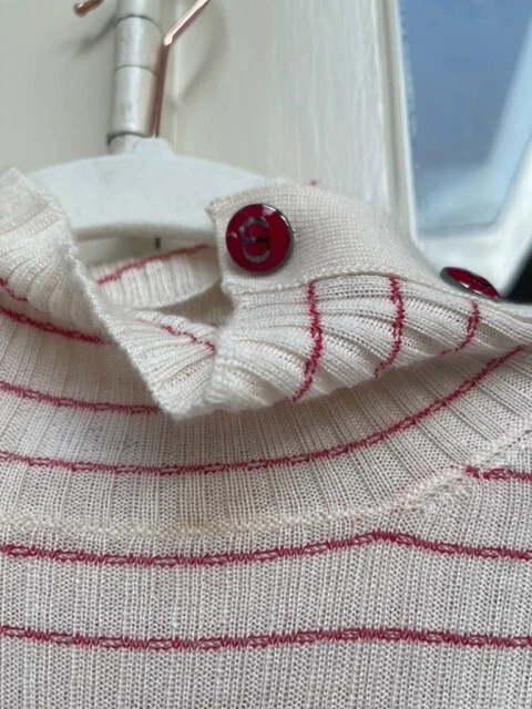 Christian Dior Crema y Rojo Rayas Cachemira y Seda Kit Top - Talla 8 Foto 3 de 4