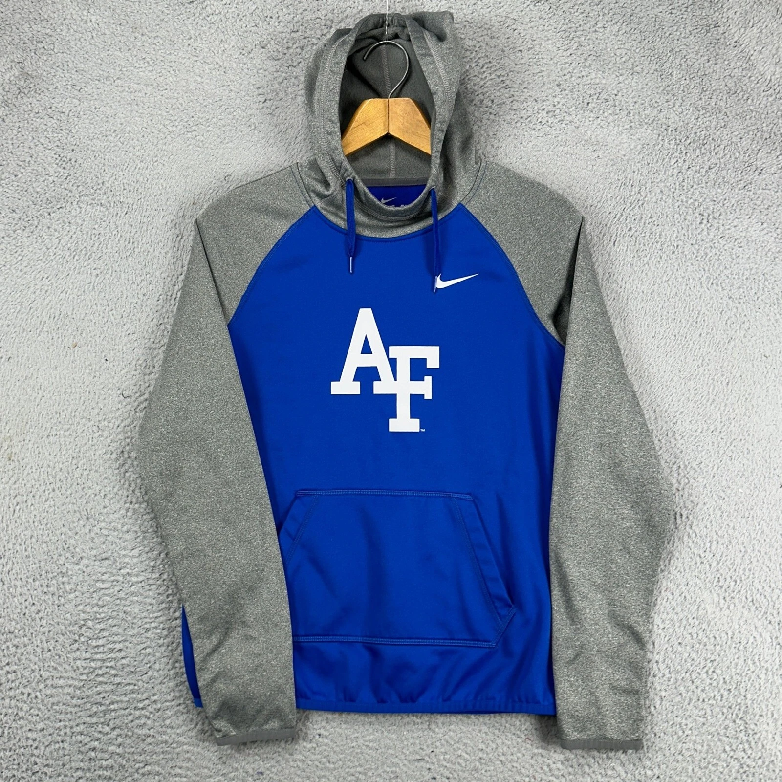 Nike Therma-Fit Mens Hoodie Sweatshirt Small Blue Gray Fleece Lined Drawstring