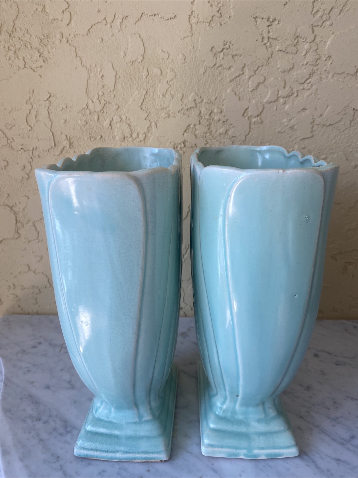 2 Brush McCoy Vintage 1940’s Tall Periwinkle Blue Vases eBay