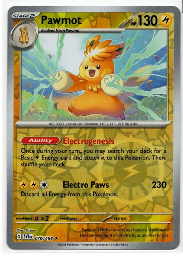 Pokemon Scarlet Violet Base SV1 Reverse Holo 076/198 Pawmot