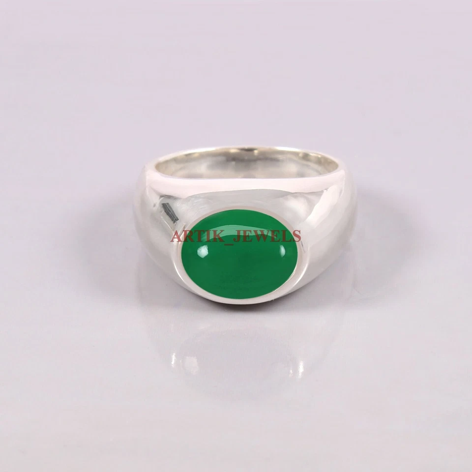Pedra preciosa ônix verde natural com anel de prata esterlina 925 masculino #4729 - Imagem 2 de 4