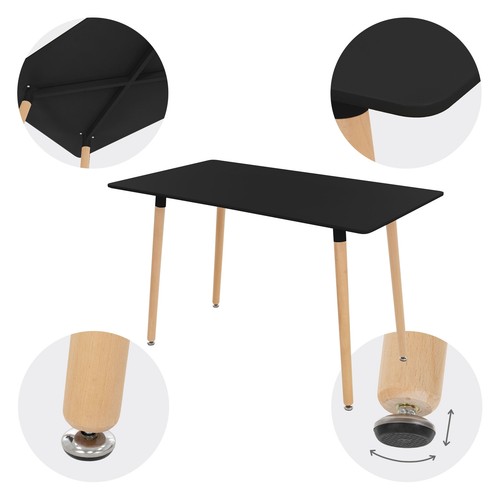 Mesa de comedor de madera negra 120x70x74,5cm rectangular para salón o cocina - Imagen 4 de 6