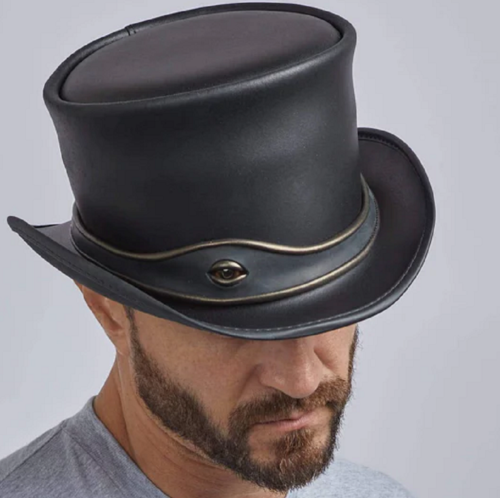 El Dorado Men's Top Hat with Eye Hats Band Handmade 100% Genuine Leather Black - Photo 1 sur 8