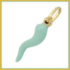 18k Real Yellow GOLD and Enamel Italian Horn Cornicello Good Luck Pendant Charm
