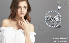 Women Necklace 14k White Gold Plated CZ Crystal Heart Round Pendant Necklace