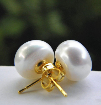 Wholesale 6-13mm Real Natural Akoya Cultured Pearl 14K Gold GP Stud Earrings AAA