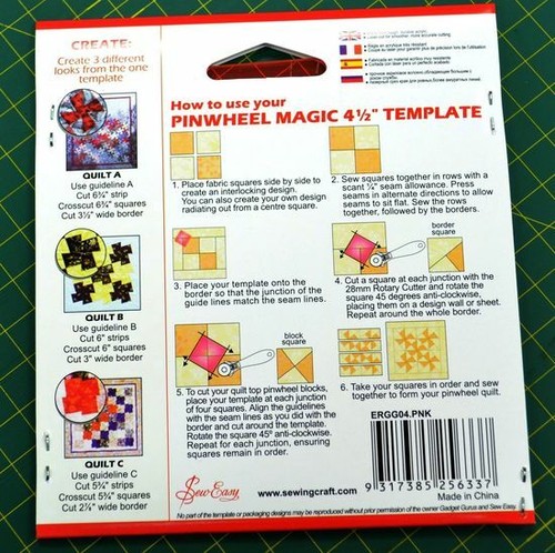 Pinwheel Magic 4 1/2" Template, 3 Different Looks From 1 Template by Sew Easy - Picture 2 of 2