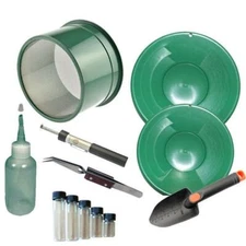 MM5  Green Mini Gold Classifier Screen & Gold Pan Panning Kit 12" & 10" Pans