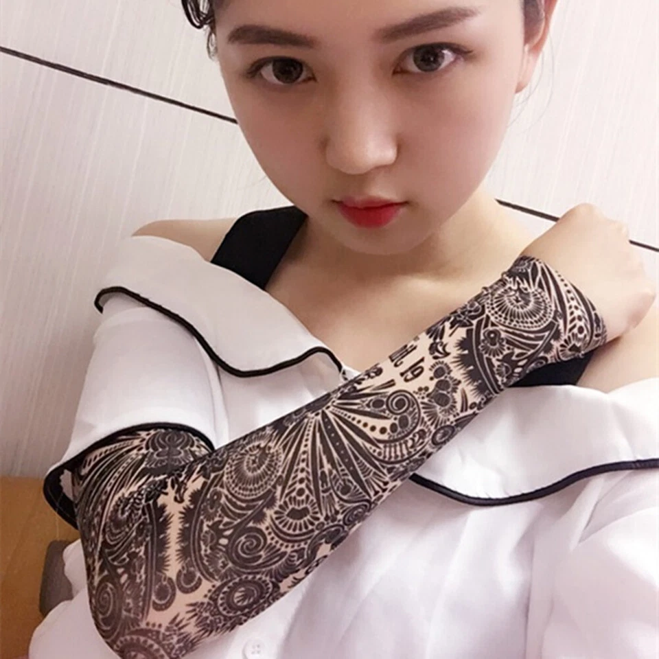 Temporary Tattoo Sleeves Body Art Cooling Fake Slip On Arm Sun Protector✔ - Image 4 of 4