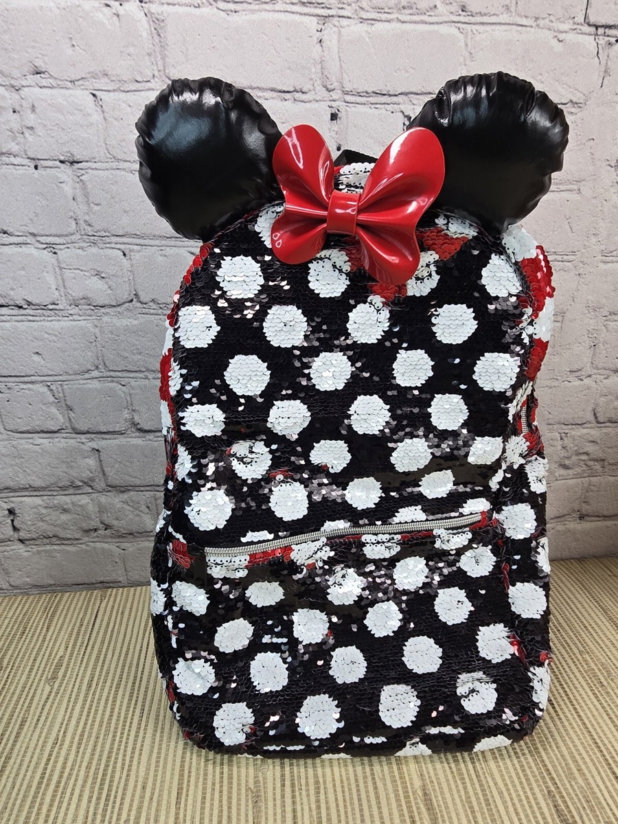 Disney Parks Minnie Mouse Ears Red Black Sequin Fabric  display picture 1