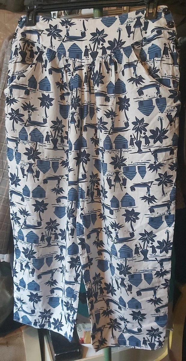 Pantalon Africain Femme Taille 42 Blanc Bleu Cotton Sarouel