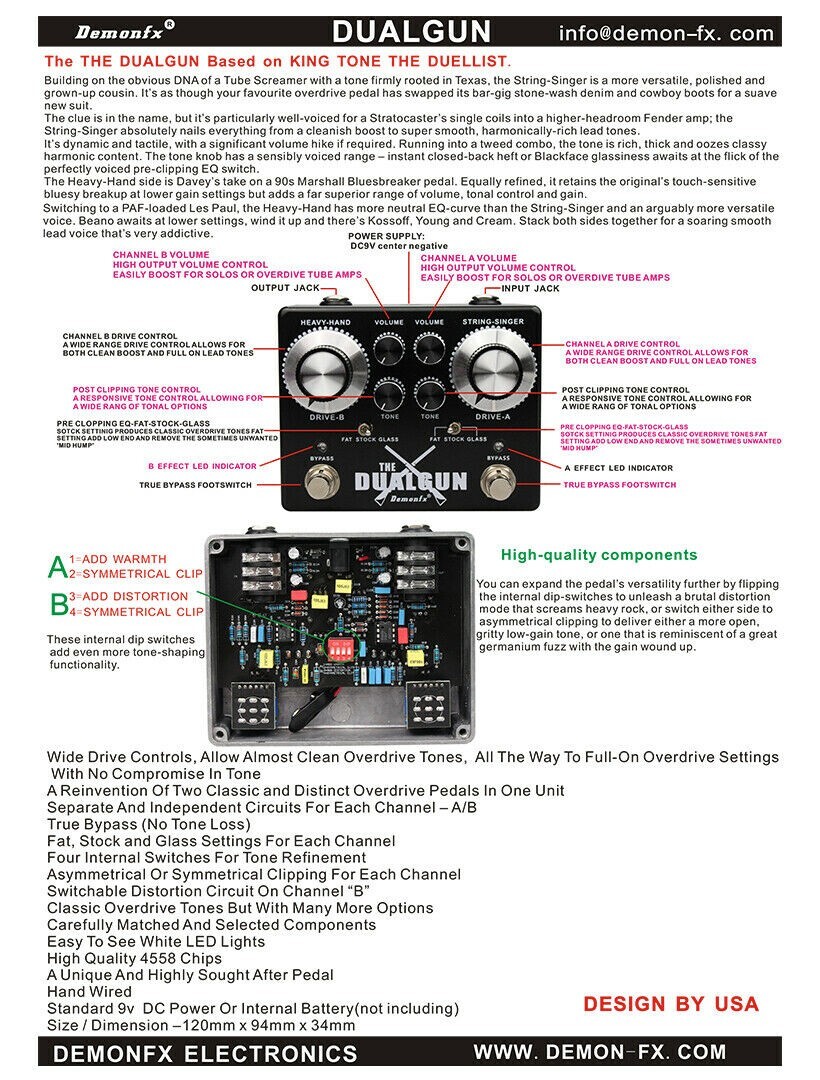 High quality Guitar Effect Pedal DemonFX The DUAL GUN OVERDRIVE