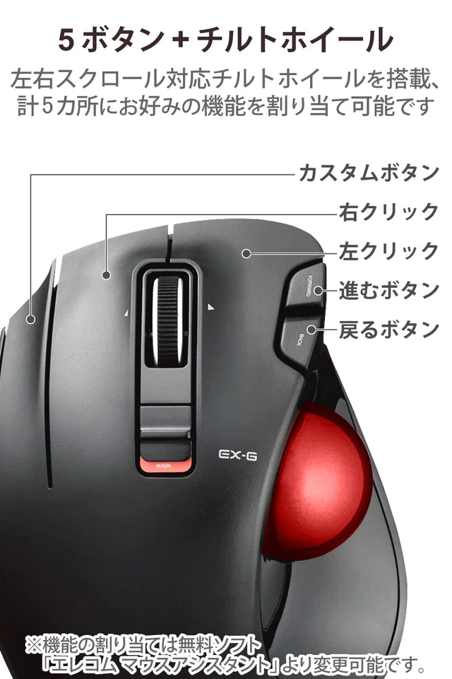 Elecom Mouse Wireless Trackball (Thumb) Left Hand Only Red Ball ‎M-XT4DRBK-G - Image 4 of 4